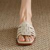 2026 New Genuine Leather Roman Style Sandals Slippers Women Summer Outside Shoes Outer Wear Flat Woven Soft Leather Slides Women