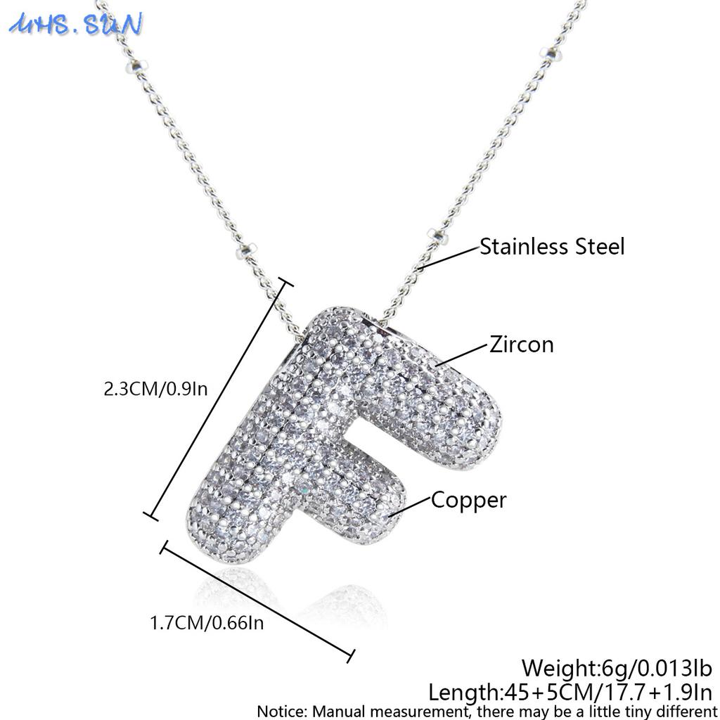 MHS.SUN High Quality Bubble Initial Necklace Letter A-Z Silver Color Zircon 26 Initial Balloon Pendant For Women Men Jewelry