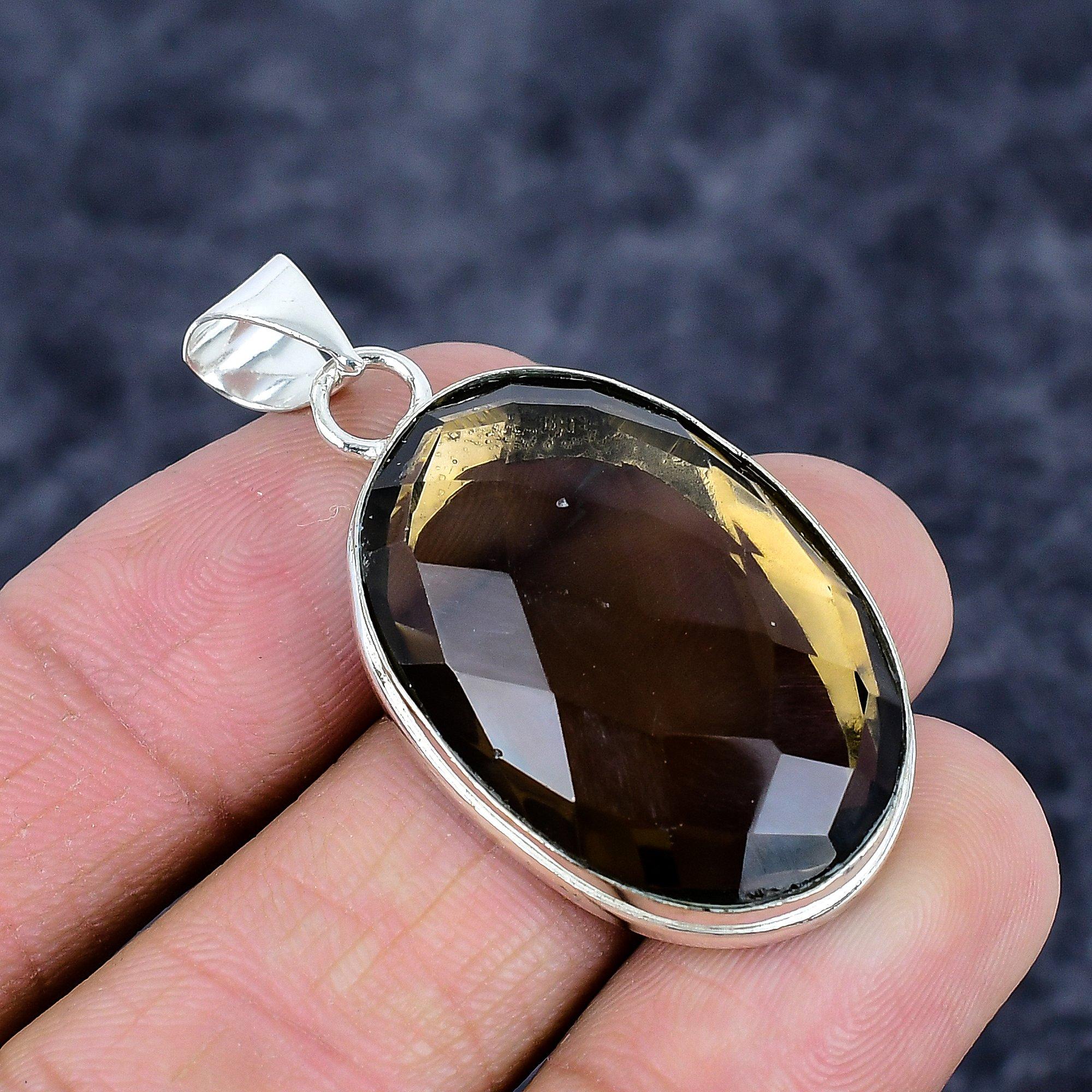 

Smoky Topaz Gemstone Handmade 925 Sterling Silver Jewelry Pendant 1.85 M-3255