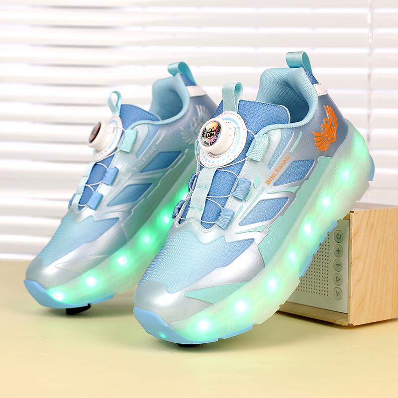 Patines de Ruedas con Freno para Niños Carga Plana Extraíble LED Cuatro Ruedas Zapatillas Deportivas Brillantes Zapatillas Brillantes para Mujer