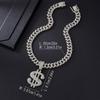 Men's Cuban Chain with Rhinestone Dollar Pendant - Trendy Punk Hip-Hop Necklace