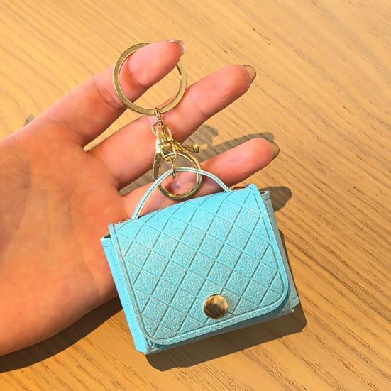Imitation Leather Keychain Pendant Rhomboid Embossing Mini Handbag Shape Keychain with Dual-Purpose Buckle Backpack Accessories