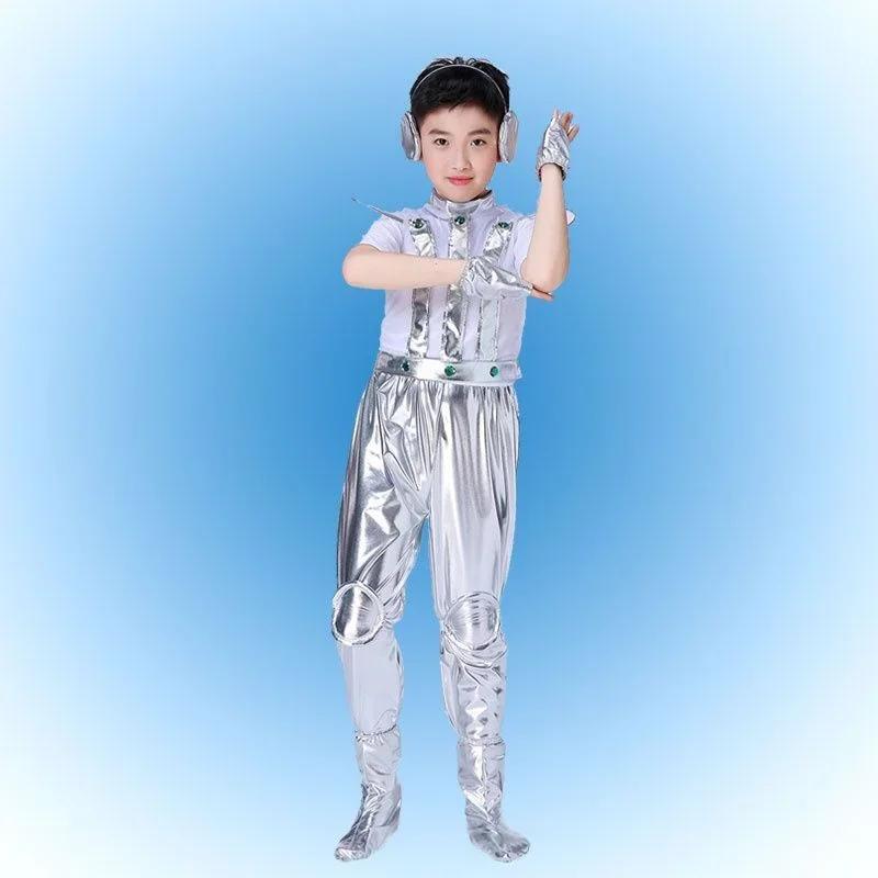 Costume Bambini Robot Spazio Stile Futuro Ragazzi Ragazze Abito da Esibizione Alieno Halloween Spettacolo Teatrale Festa Cosplay Vestiti per Travestirsi
