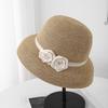 French Hepburn Style Double Flower Elegant Bucket Hat Women's Summer Sun Protection Straw Hat Big Brim Pot Hat Straw Woven Beach Sun Hat
