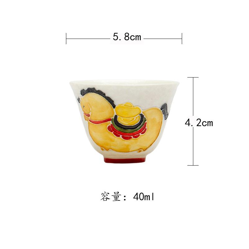 

40ml Hand Painted Horse Get Wealth Teacup Zen Tea Bowl Jug Tea-tasting Meditation Cup Chazhan Master Cups Teaset Accessories As Your Choose