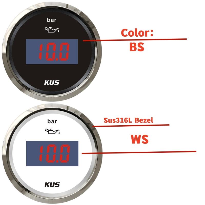 KUS 52mm 0-10Bar Digital Oil Pressure Gauges 10-184ohm Input Signal Oil Pressure Meters with Red / Yellow Backlight for Car Boat