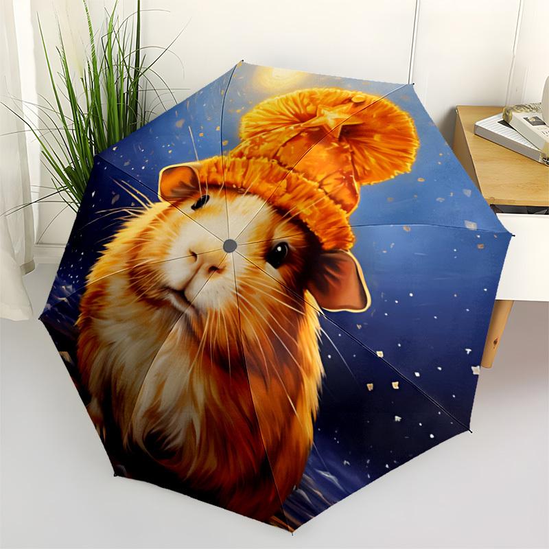 1pc Winter Hat Capybara Automatic Folding Umbrella, Sturdy And Durable Automatic Folding Umbrella with 8 Ribs, Convenient for Outdoor Use117