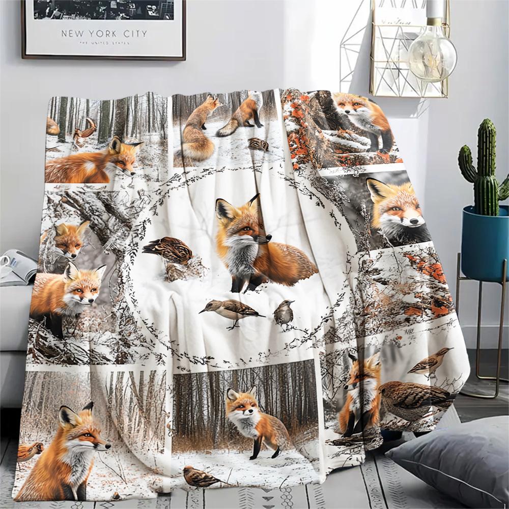 Fox Print Flannel Blanket, High quality Comfortable for All Seasons, Home Decor, Warmth and Comfort, Perfect for Christmas Gifts