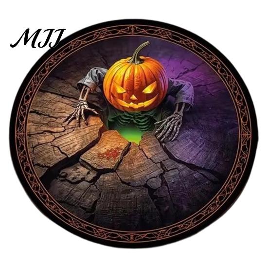 Indoor Holiday Theme Rug Halloween Round Area Rug, 3D Optical Illusion Doormat for Living Room, Scary Floor Mat Non Slip Absorbent Mat, Washable
