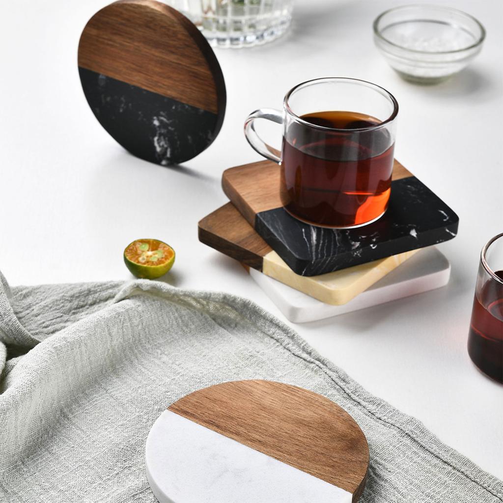 Posavasos de Madera de Acacia y Mármol Posavasos Moderno para Mesa de Café Mesa de Comedor Escritorio Navidad Mudanzas Oficinas Hogar