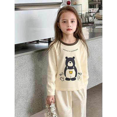 Brand Foreign Trade Children's Clothing Spring Season Pure Cotton Long-Sleeve T-Shirt Base Shirt for Girls Baby Cartoon Print Clothes Ins