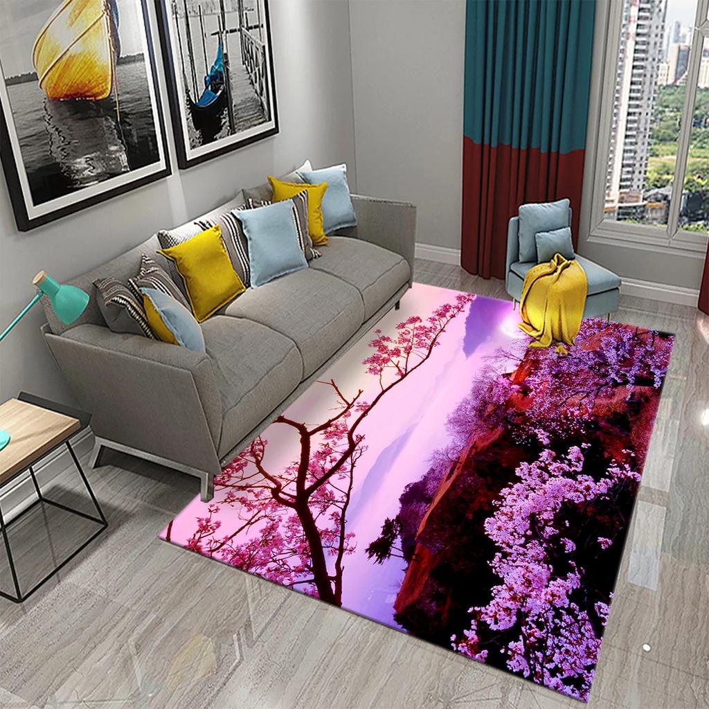 3D Pink Plum Blossom Carpet Romantic Love Rugs for Bathroom Kitchen Entrance Anti-Slip Rugs Home Decoration Mats Bedroom Rugs