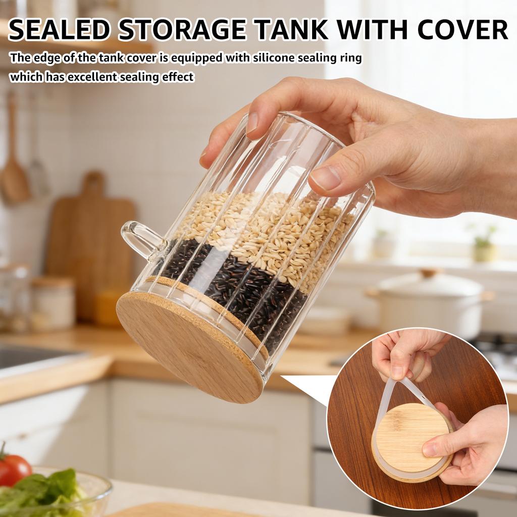 3Pcs Glass Jar with Spoon Airtight Glass Jars with Bamboo Lid Overnight Oat Container Transparent Glass Bulk Food Storage Jar