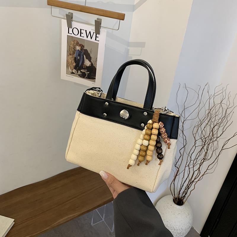Simple and Versatile Commuter Shoulder Women's Bag New Large-capacity Canvas Bag Portable Contrasting Messenger Bag