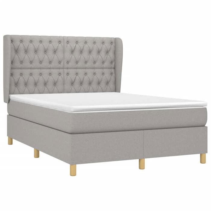 3128757 vidaXL Lit à sommier tapissier avec matelas Gris clair 140x190cm Tissu
