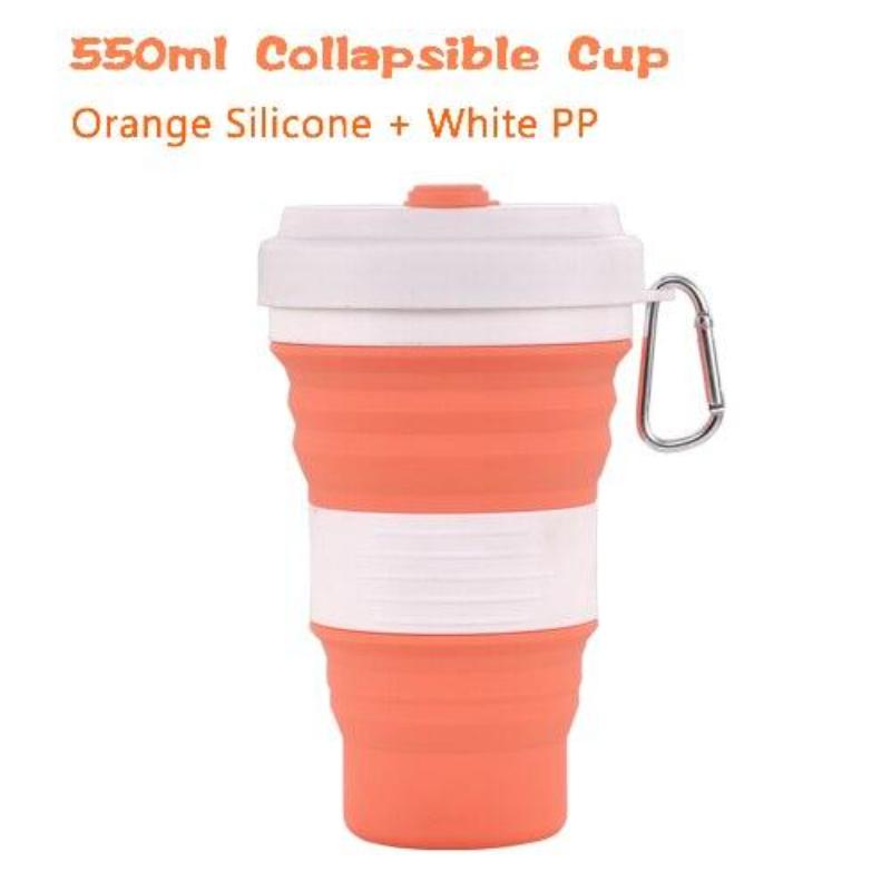 Reise Silikonbecher 550ml Kaffeetassen BPA-frei Faltbares Silika Wanderbecher Tragbar Teleskopisch Trinkbar Zusammenklappbar Auslaufsicher