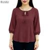 ZANZEA Women Casual Round Neck 3/4 Sleeve Loose Blouse