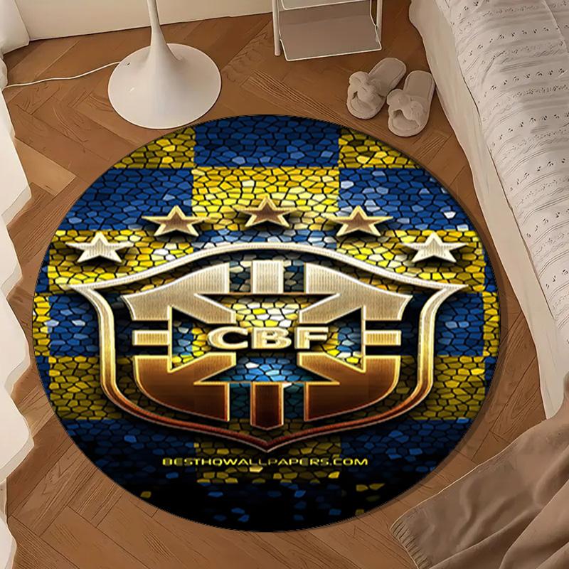 1PC rug Brazilian Football Crest Round mat Home Decor, Chair rug For livingroom,Bedroom, doormat home decor Birthday Gift Christmas Gifts