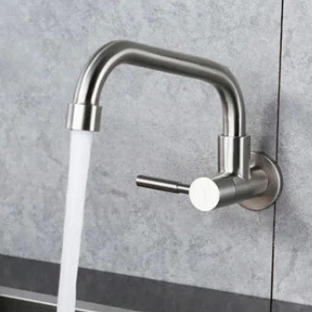 Wall Mounted Sink Water Tap Stainless Steel Single Cold Water Faucet  Wash Vegetables