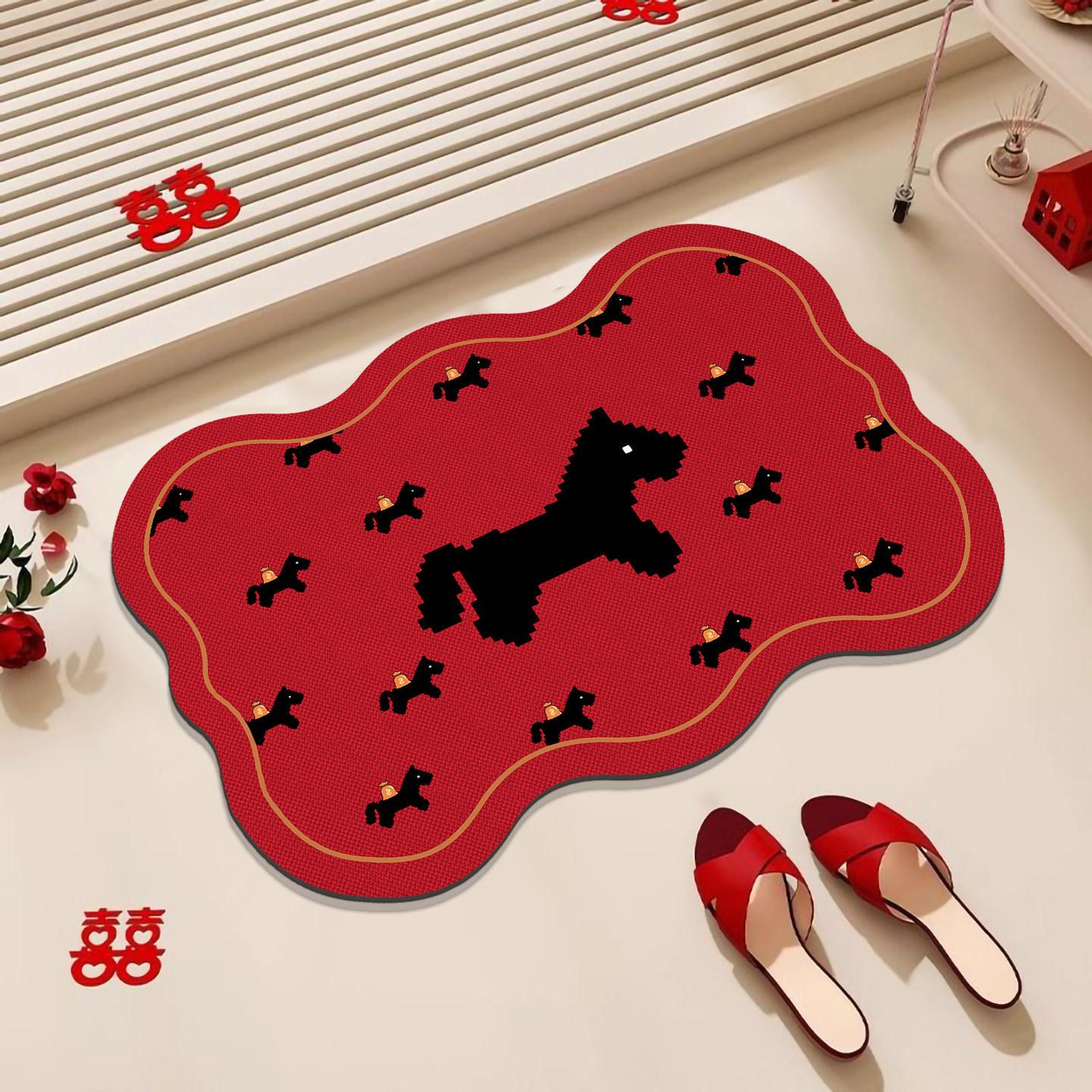 

Happy New Year Floor Mat Red Carpet Household Bathroom Floor Mat Water Absorbent Diatom Mud Floor Mat 40*60cm
