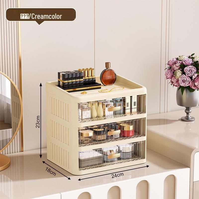 Organizador Cosmético e de Papelaria Multicamadas com Tampa Plana Branca - Caixa de Armazenamento à Prova de Pó para Cuidados com a Pele e Batons.