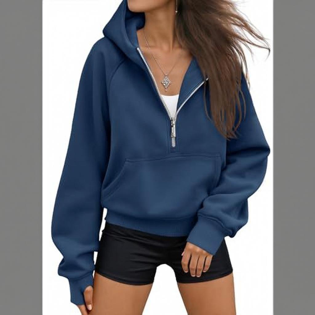 Women's Half Zip Hooded Long Sleeve Casual Sweatshirt Color