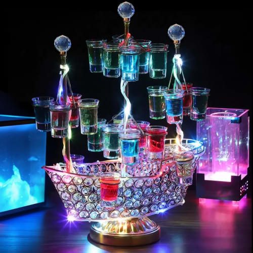 

SCOCCA Текила Колесо обозрения, Корабль, Вращающийся глобус, Светодиодная полка-дисплей для бутылок с ликером, Подставка для коктейльных бокалов, Светодиодная стойка для хранения 24 бокалов для ликера, Perfe