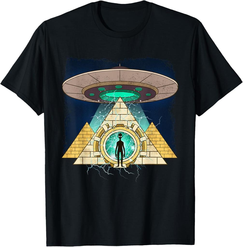 Aliens UFO Egyptian Pyramids | Science Fiction T-Shirt Custom Printed Graphic T Shirts Y2k Funny Shirt Camisas Streetwear