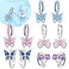 925 Silver Purple Heart Butterfly Earrings Pink Bows Blue Zircon Earring Women's Accessory Earrings Fine Valentine Gift Jewelry