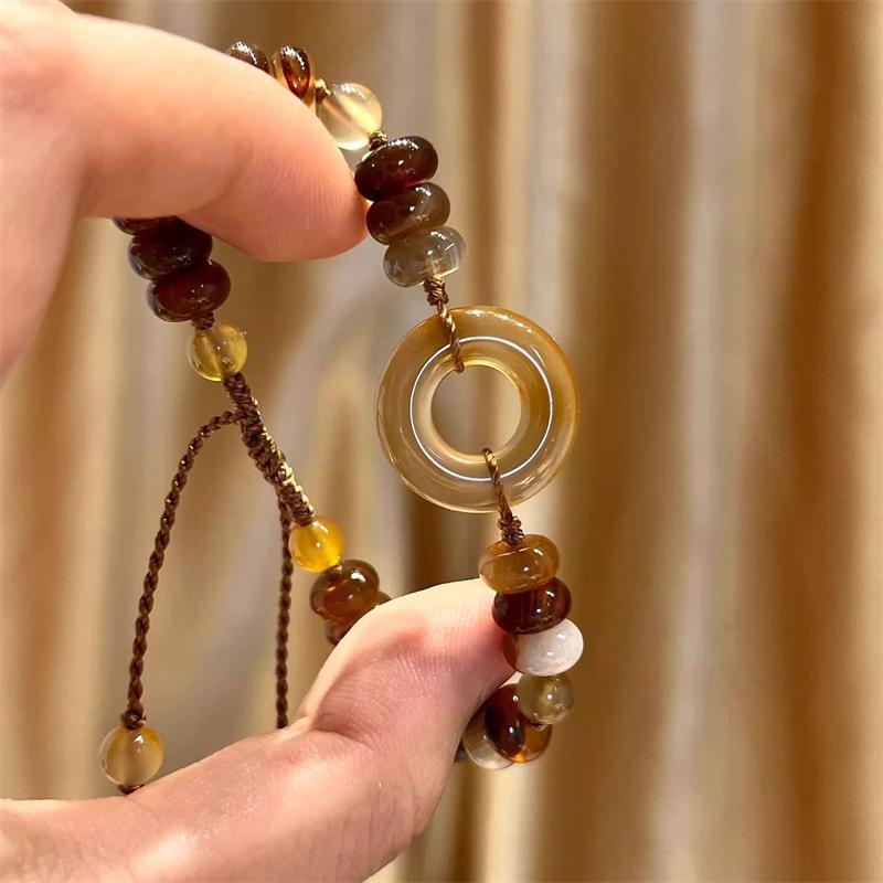 Retro Brown Handmade Glass Beads Bracelets for Women Elegant Ethnic Style Niche Bracelets Peaceful Buckle Amulet Jewelry Gifts