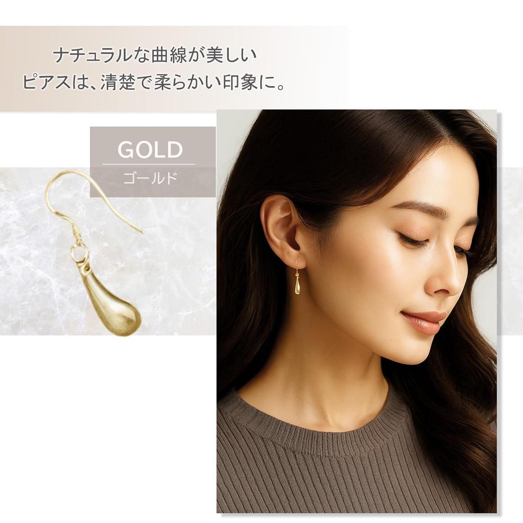 [Naot Jewelry] Teardrop Earrings, 18k Gold, Drop Shape [Gift Box Included] Women's Hook Earrings, Teardrop Pierce (Total Length 3cm)