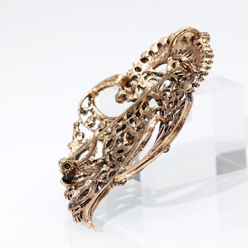 Fashion Floral Grey Stone Brooch Ladies Antique Gold Color Crystal Lapel Scarf Pin Jewelry Wholesale