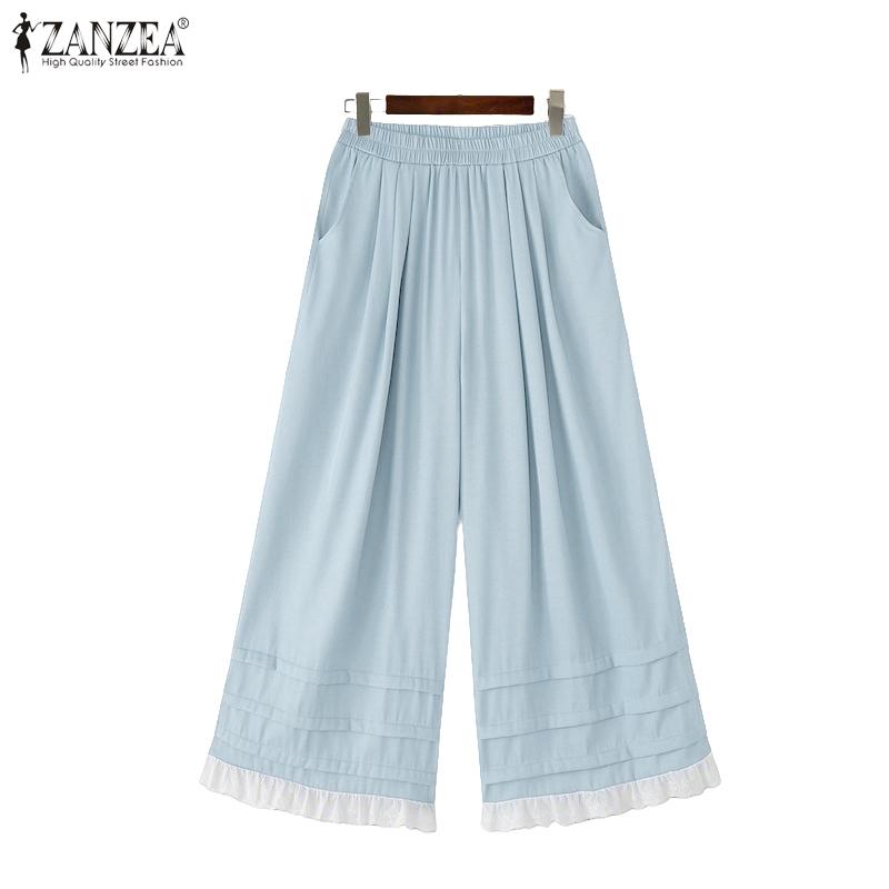ZANZEA Women Summer Elastic Waist Loose Summer Casual Pants