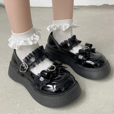 Chunky Platform Mary Jane Shoes for Women Patent Leather Lace Ankle Strap Pumps Woman 2024 Autumn White Lolita Shoes Y2K