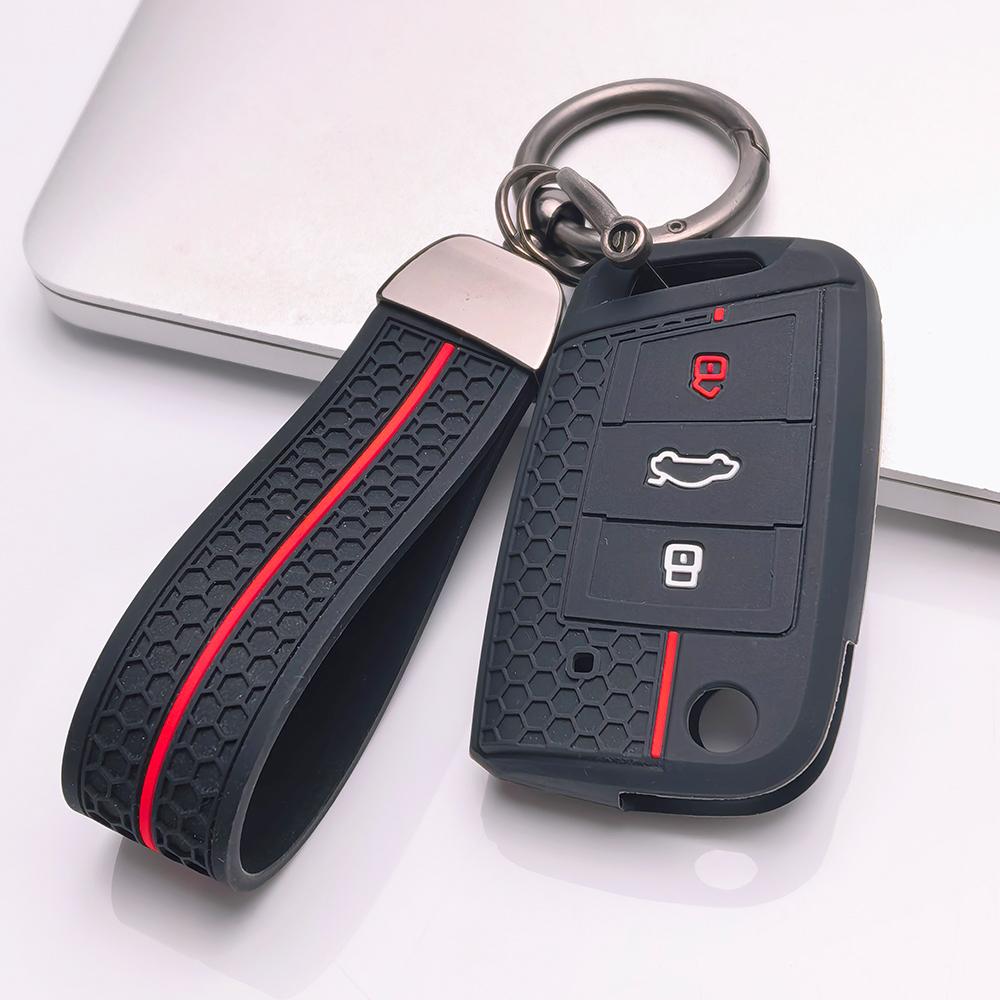 Key Fob Cover for VW Golf Tiguan Passat Polo Octavia A7 Mk7 Mk2 B8 with Keychain Anti-Scratch Surface Shockproof Structure Soft Grip Texture