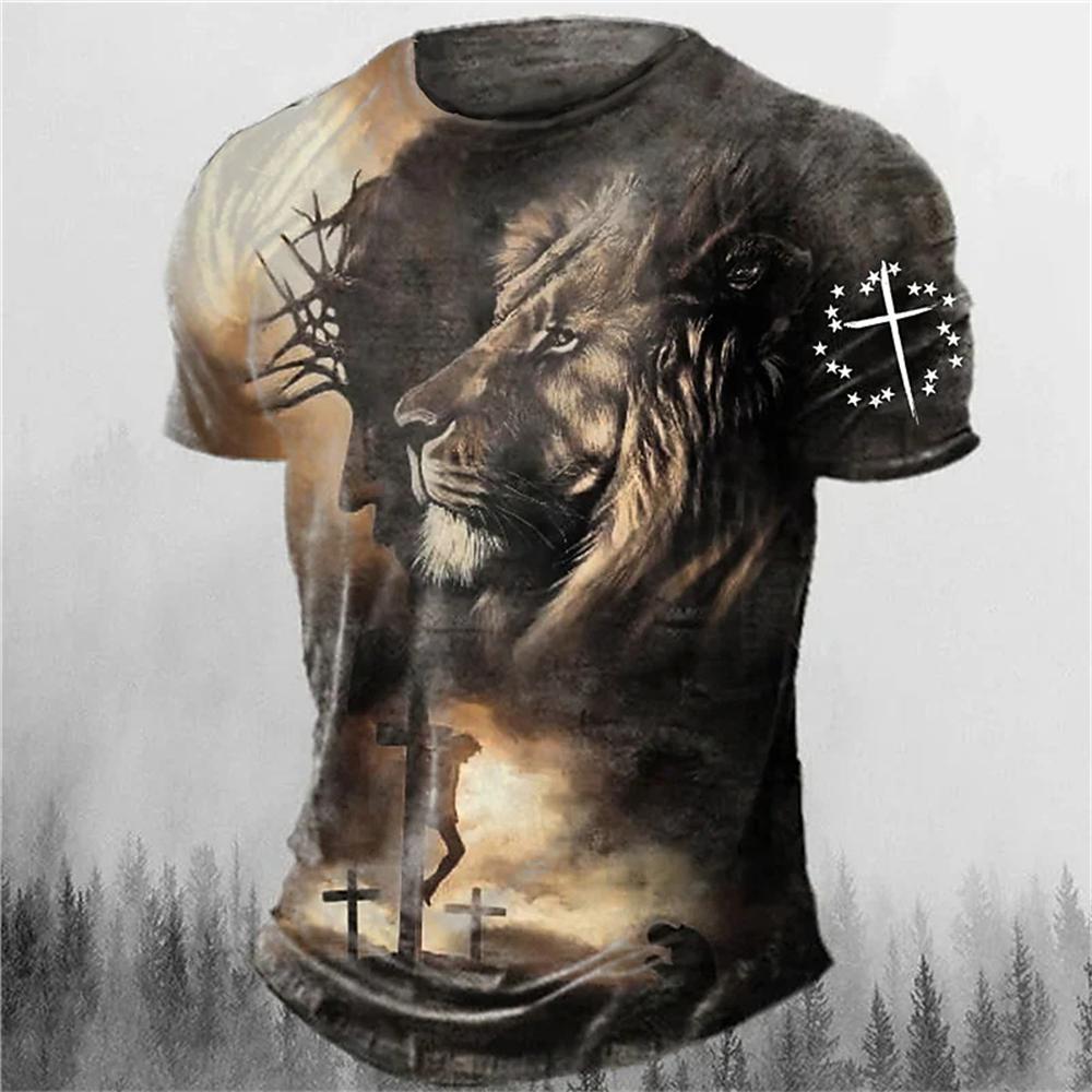 Men's T-Shirt 3d Animal Print Short-Sleeved O-Neck Top 3d Casual Street Men's T-Shirt Oversized Retro T-Shirt Men's Clothing