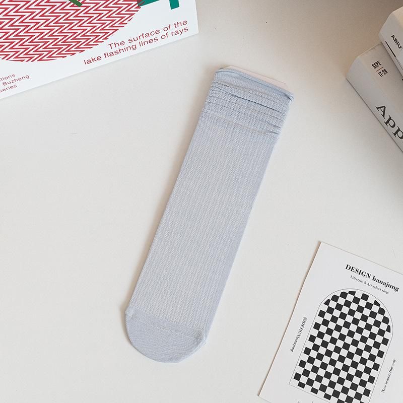 Boneless Pile Socks for Women, Summer Thin Mid-calf Socks, White Long Socks with Small Leather Shoes, Postpartum Socks, Summer Long Calf Socks