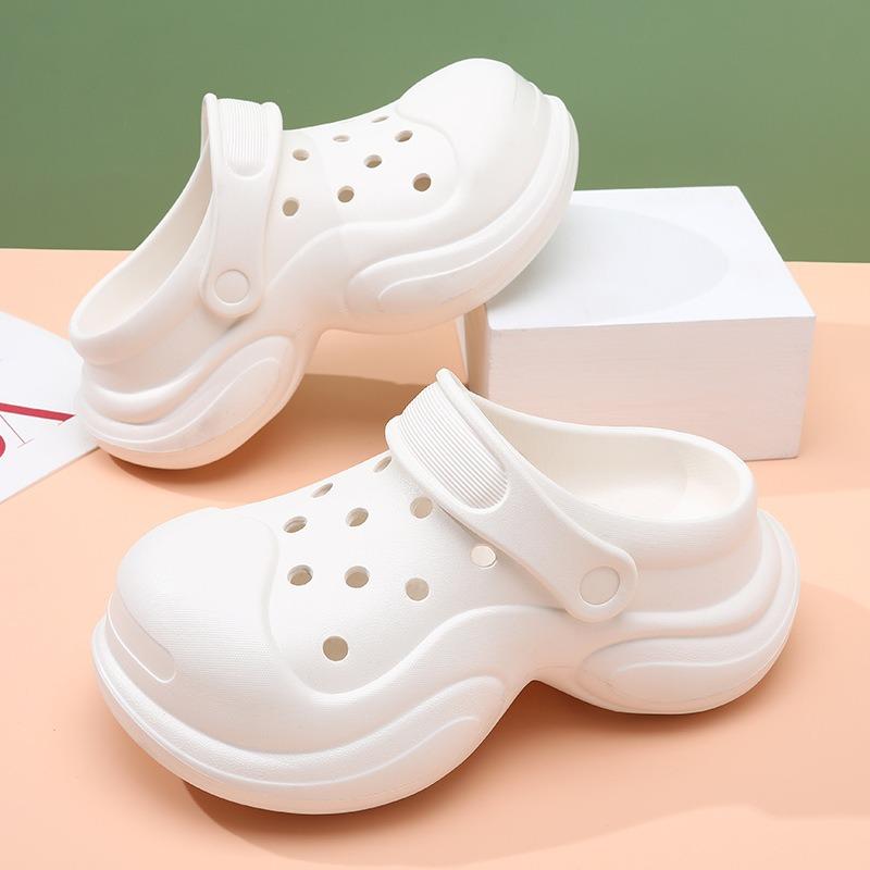 

Summer thick-soled hole shoes women s outdoor height increase breathable outside wear solid color wind slippers beach non-slip bag head cool slippers 35-36 білий