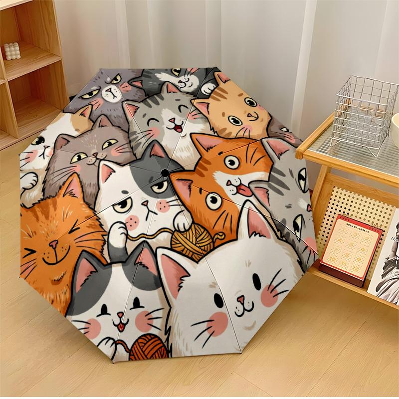 

Cats Among Flowers (4) Printed umbrella windproof folding umbrella portable sun and rain umbrella suitable for gifting