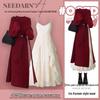 Chic Tea-Inspired Midi Sweater Dress: Autumn/Winter Lazy Style with Slit Design