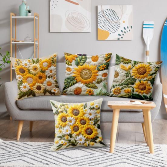Sunflower Throw Pillow Cover Summer Flowers Cushion Cover Decorative Farmhouse Cushion Case for Home Living Room Couch Bedroom Decor