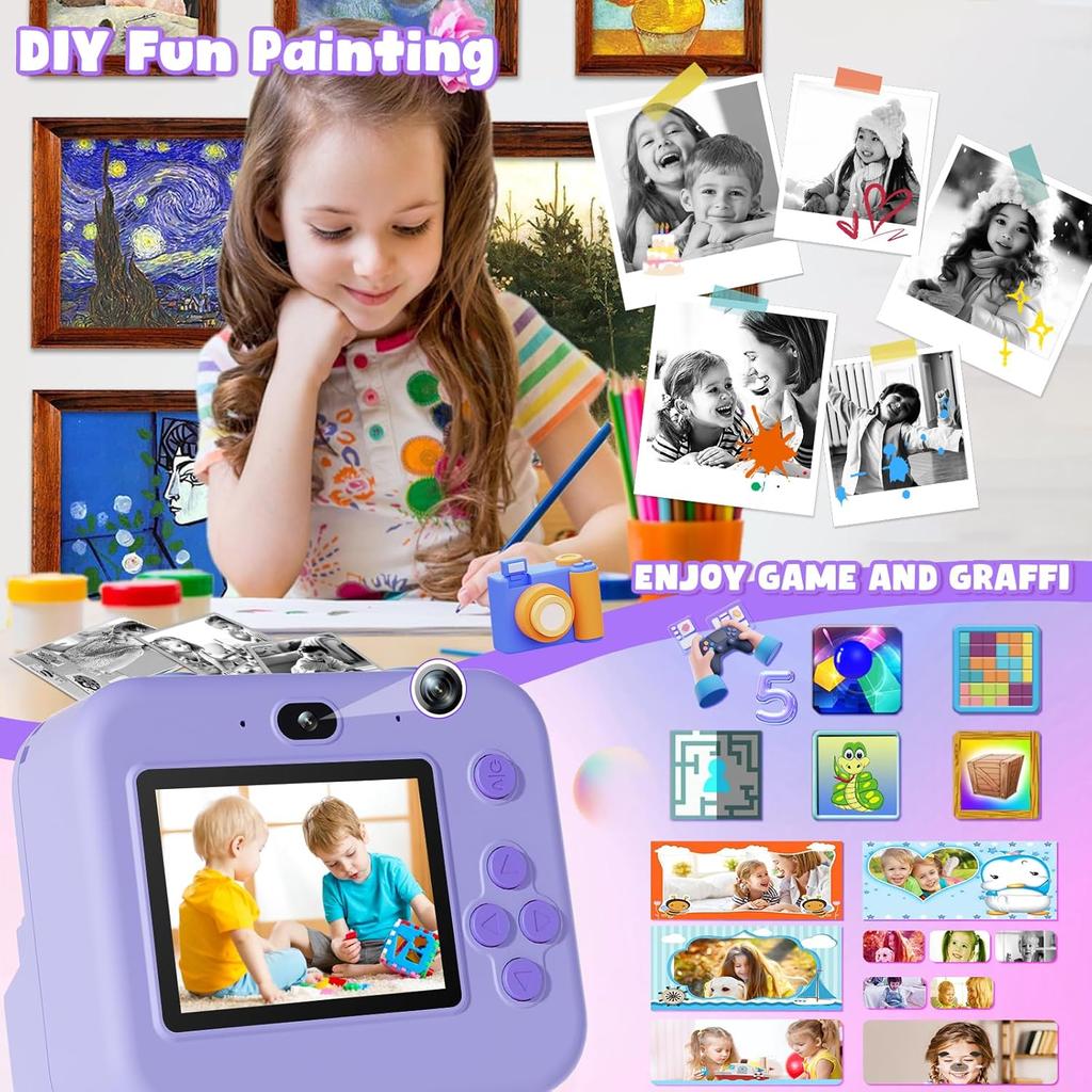 Thermal Instant Print Camera With 32G Card 1080P Children Mini Digital HD Video Camera Educational Toys Boy Girl Halloween Gift