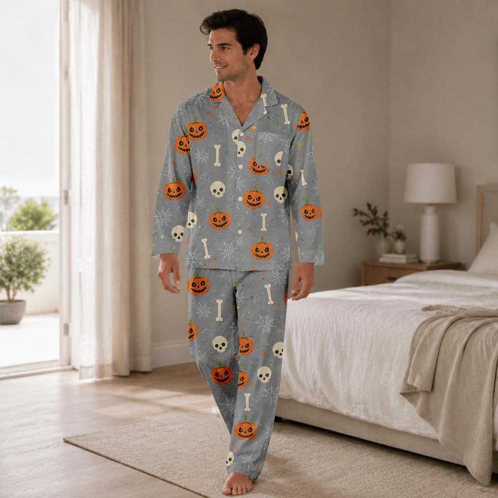 Halloween Pajama Set for Women Sleepwear Top and Pants Cozy Holiday Night