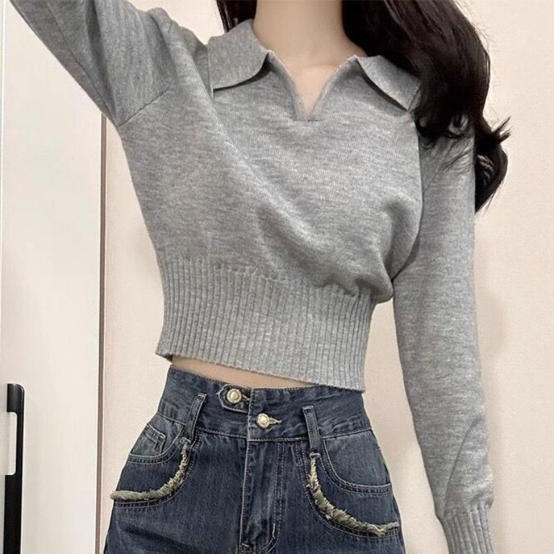 Autumn Winter New Fashion Long Sleeve Turn-down Collar Solid Sweaters Women's Clothing Loose All-match Knitting Vintage Chic Top