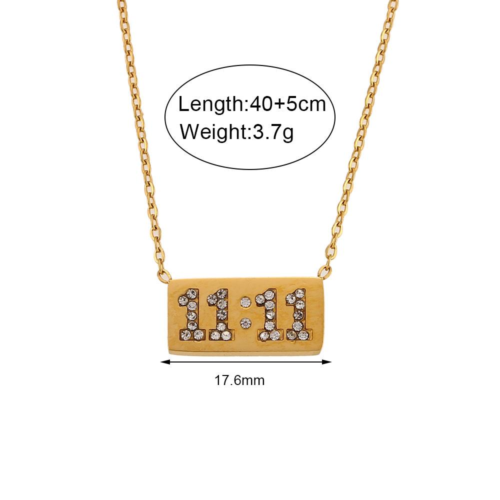 E.B.belle 11:11 Rectangle Pendant Plate Necklace Fine Polished Stainless Steel Gold Plated Necklace Number Jewelry