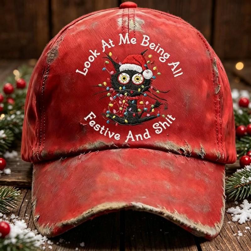 Digital Print Santa Claus Baseball Cap With Distressed Finish Unisex Outdoor Sun Hat Christmas Holiday Travel Beach Cycling