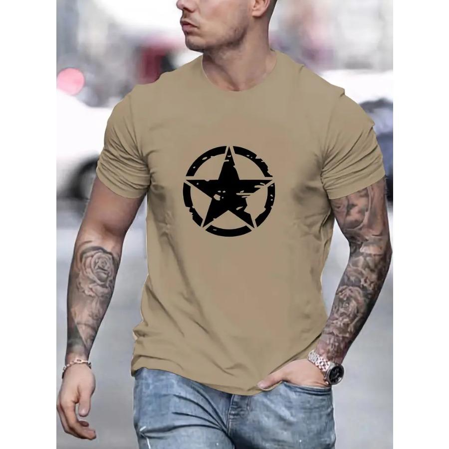 Star In A Circle Print T Shirt, Tees for Men, Casual Short Sleeve T-shirts for Summer