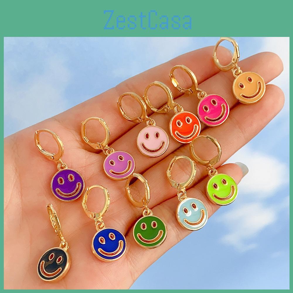Stylish Smiley Face Earrings Colorful Alloy Geometric Shapes Perfect Gift