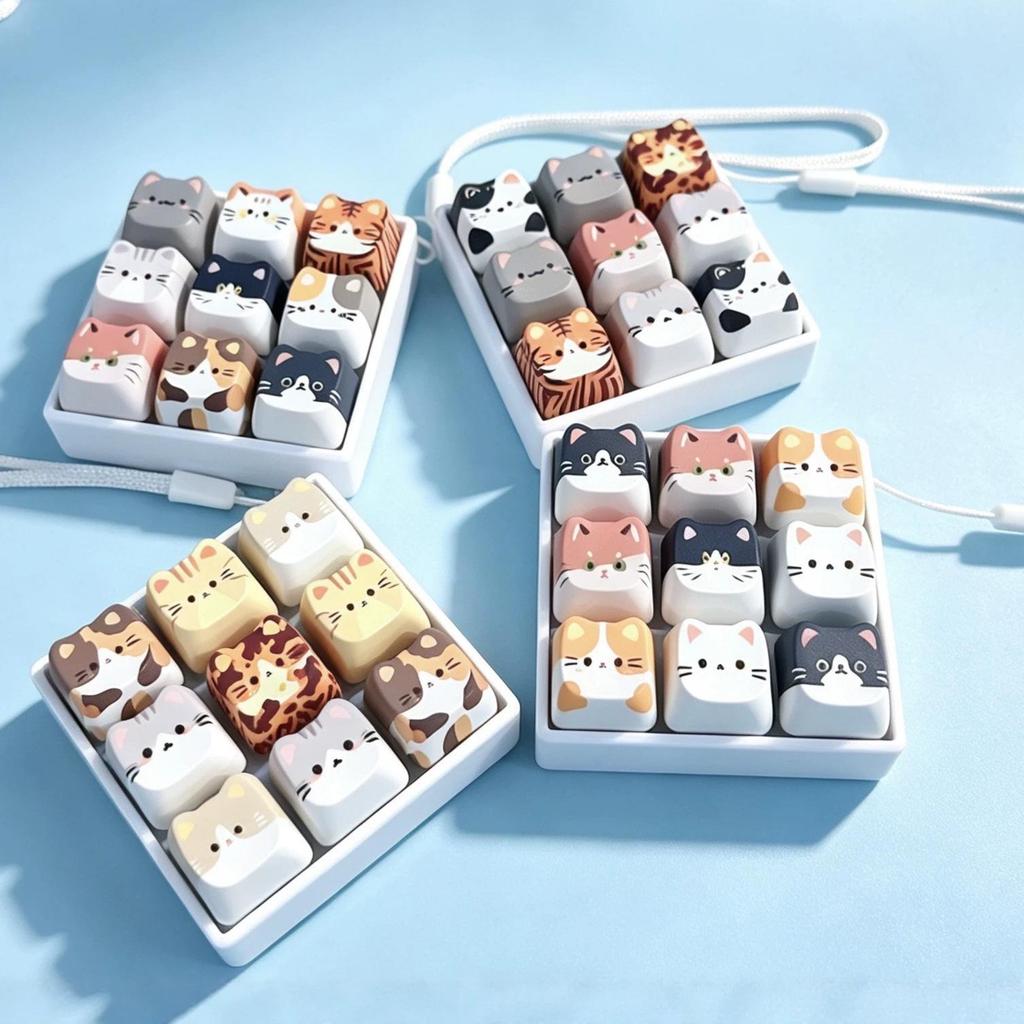 PBT Keycaps Stress Relief Cat Keychain Lanyard Toy