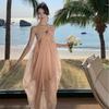 Fairy Beauty Pink Halter Suspender Mesh Dress Bridal Morning Gown Veil Birthday Party Dress